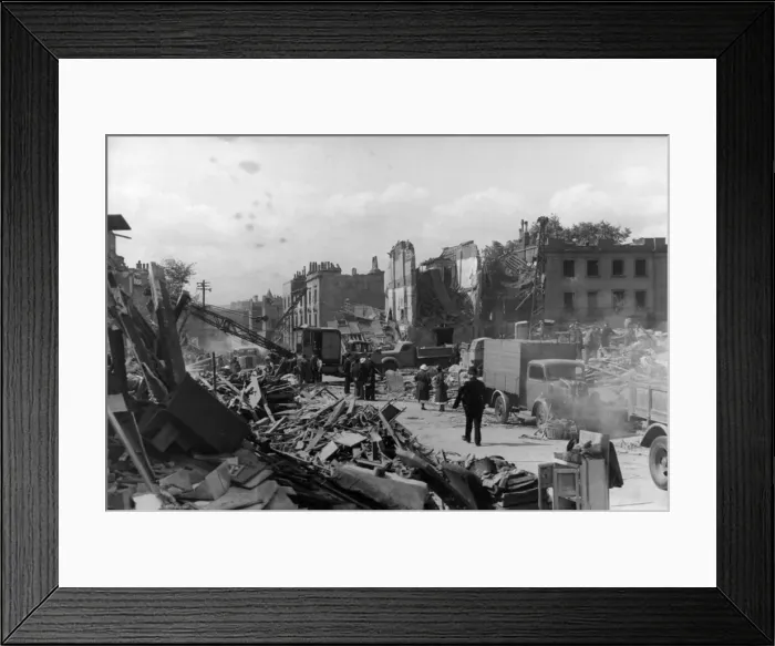 Framed Print : Scene at an incident during last nights attack by German pilotless aircraft on Bruce Framed Print : Scene at an incident during last nights attack by German pilotless aircraft on Bruce
