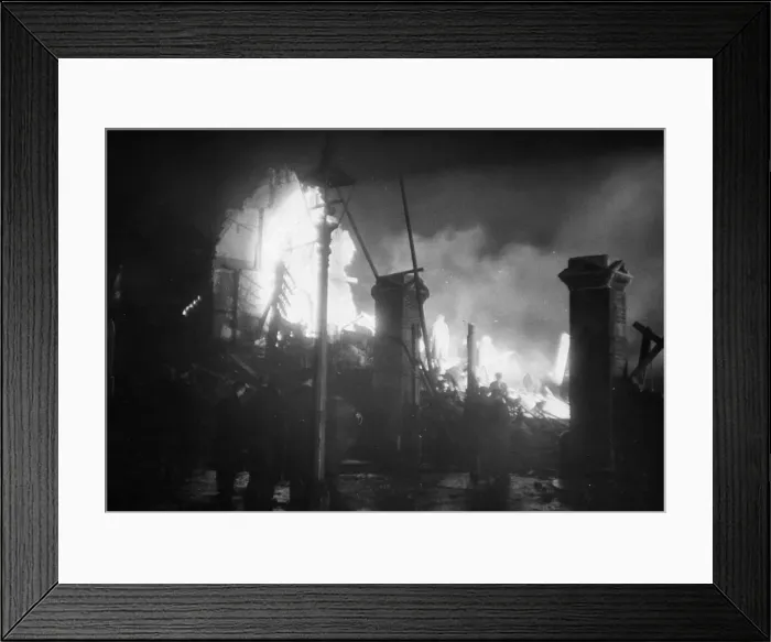 Framed Print : Night rescue scene by search light after a V bomb in Southern England. December 1944 Framed Print : Night rescue scene by search light after a V bomb in Southern England. December 1944