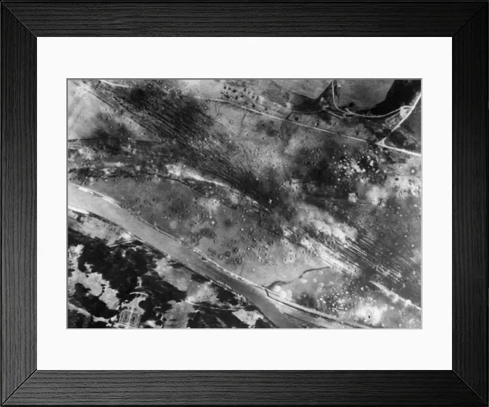 Framed Print : Aerial view showing damage caused to the Creil railway marshalling yards one o clock Framed Print : Aerial view showing damage caused to the Creil railway marshalling yards one o clock