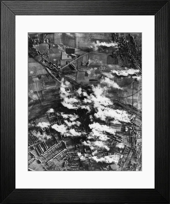Framed Print : Photograph taken during a daylight attack on the steel and engineering works of the Cie