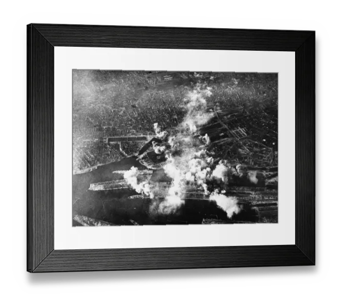 Framed Print : In a daylight evening attack, a force of Lancaster Bombers of RAF Bomber Command Framed Print : In a daylight evening attack, a force of Lancaster Bombers of RAF Bomber Command