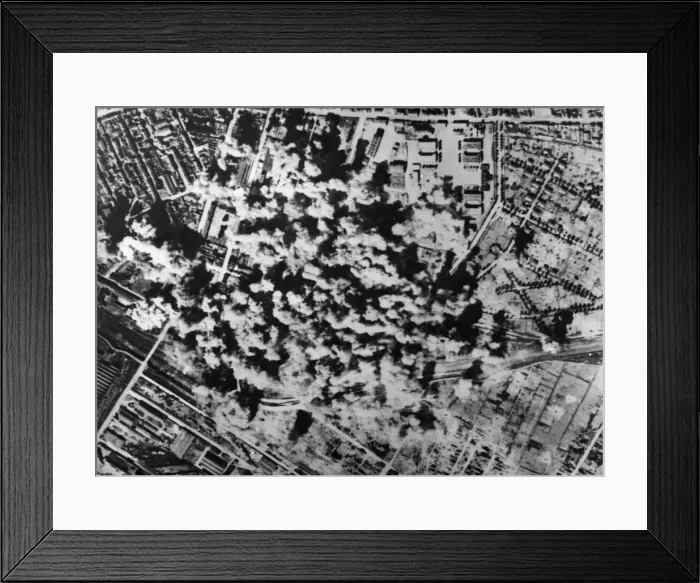 Framed Print : Attack on the marshalling yards at Reims, German occupied France by heavy bombers of Framed Print : Attack on the marshalling yards at Reims, German occupied France by heavy bombers of