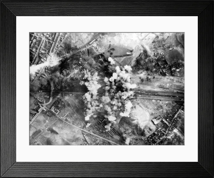 Framed Print : Bombs and incendiary devices explode during a successful raid by Marauders of the Ninth Framed Print : Bombs and incendiary devices explode during a successful raid by Marauders of the Ninth