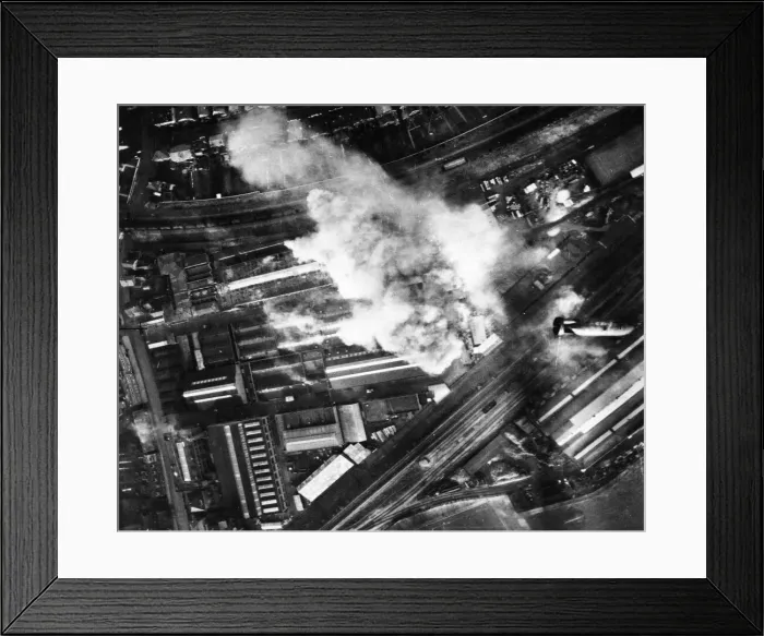 Framed Print : Large volumes of smoke from the south end of the Stork Engineering