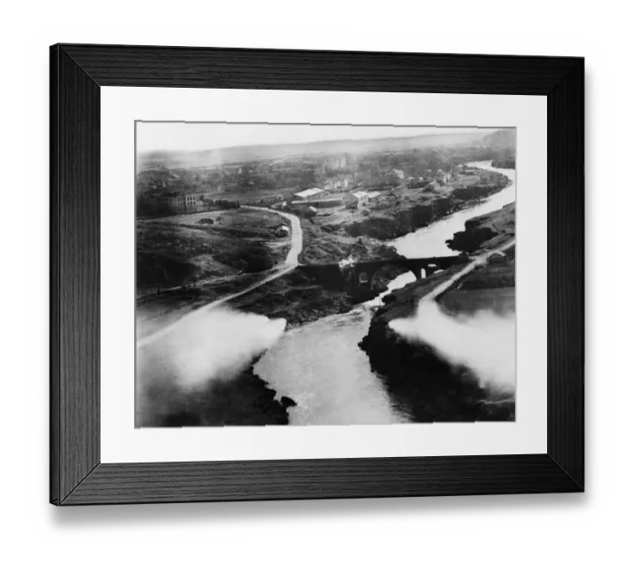 Framed Print : S. A. A. F. Beaufighter attacking a bridge at Gorizia, Italy. 5th December 1944 Framed Print : S. A. A. F. Beaufighter attacking a bridge at Gorizia, Italy. 5th December 1944
