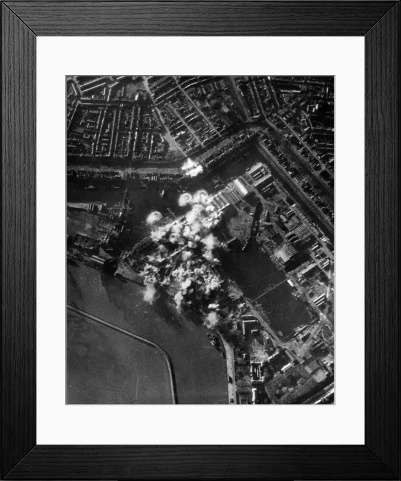 Framed Print : At least 36 bombs explode during a successful raid on the docks at Den Helder in Holland Framed Print : At least 36 bombs explode during a successful raid on the docks at Den Helder in Holland