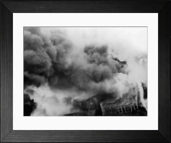 Framed Print : The Philips radio valve works in Eindhoven almost completely obscured by smoke after a Framed Print : The Philips radio valve works in Eindhoven almost completely obscured by smoke after a