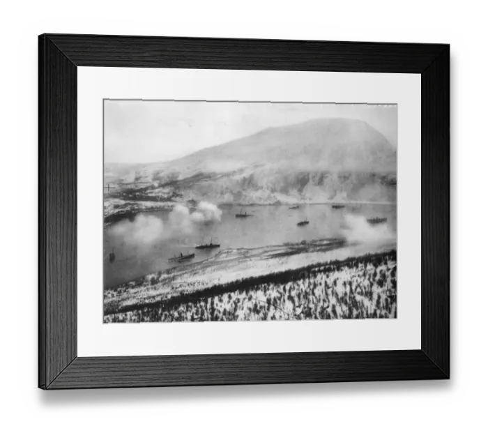 Framed Print : HMS Cossack (close to the wreck of a German transport in foreground Framed Print : HMS Cossack (close to the wreck of a German transport in foreground