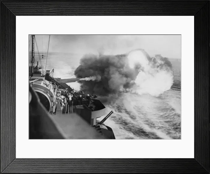 Framed Print : British battleship shells Catania. Answering a call from the army a British Framed Print : British battleship shells Catania. Answering a call from the army a British
