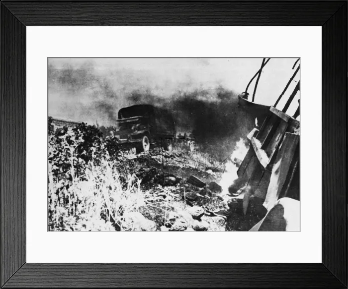 Framed Print : German transports destroyed by the R. A. F. 12th August 1943 Framed Print : German transports destroyed by the R. A. F. 12th August 1943