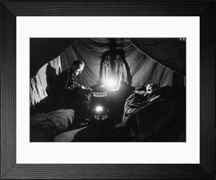 Framed Print : 2 soldiers in their quarters below their look out post. Picture undated Framed Print : 2 soldiers in their quarters below their look out post. Picture undated