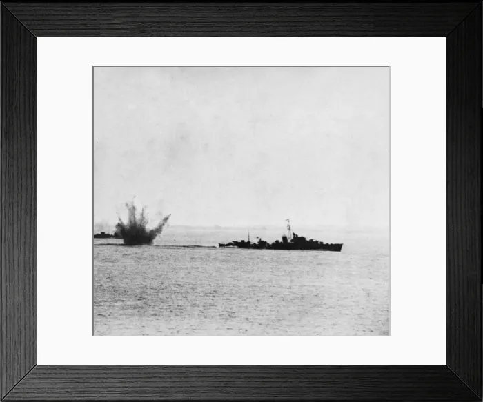 Framed Print : British destroyer dropping depth charges at Catania. Answering a call from Framed Print : British destroyer dropping depth charges at Catania. Answering a call from