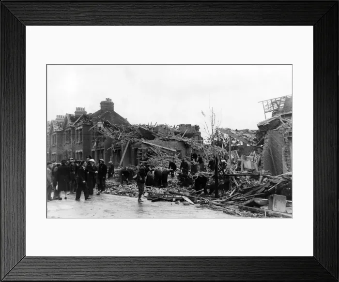 Framed Print : Air raid incident this morning at Bruce Castle Park, Tottenham, London Framed Print : Air raid incident this morning at Bruce Castle Park, Tottenham, London