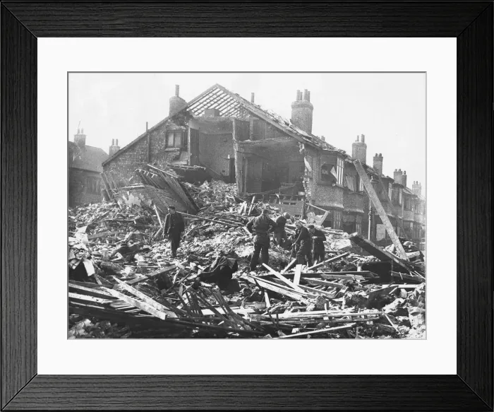 Framed Print : Recovery and Demolition squads at work after a Nazi Luftwaffe raid on Liverpool Framed Print : Recovery and Demolition squads at work after a Nazi Luftwaffe raid on Liverpool