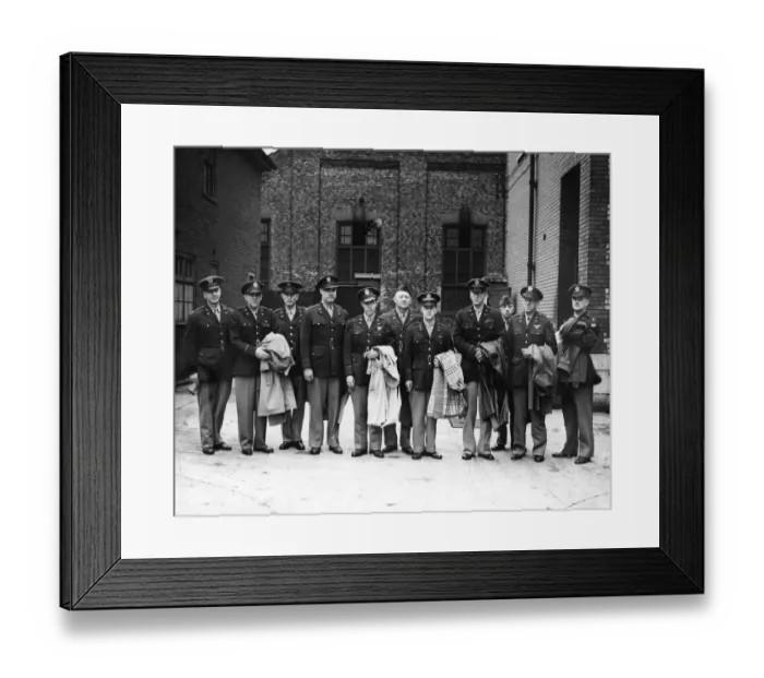 Framed Print : Some of the court personnel photographed at first American court martial in Britain Framed Print : Some of the court personnel photographed at first American court martial in Britain