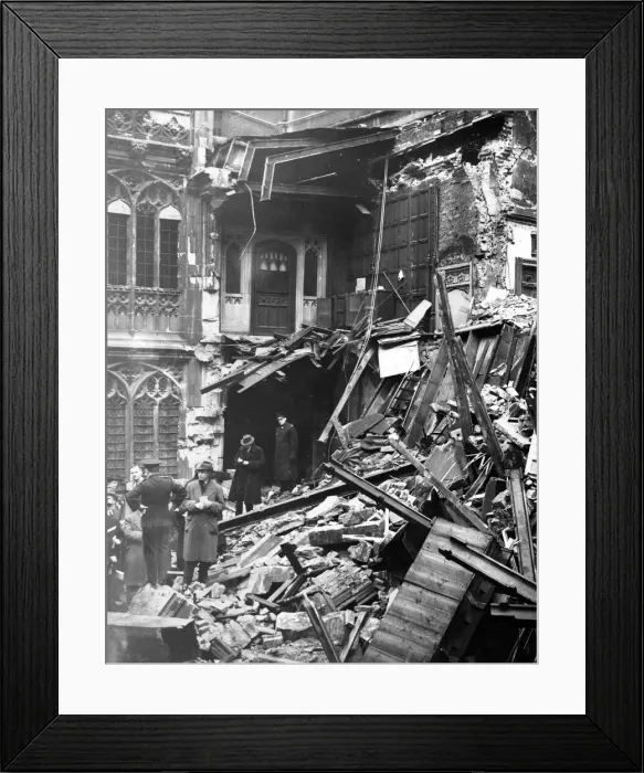 Framed Print : The House of Commons bombed during the London blitz. A view of the Cloisters Framed Print : The House of Commons bombed during the London blitz. A view of the Cloisters