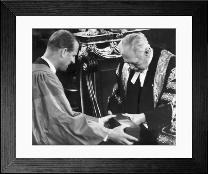 Framed Print : The Duke of Edinburgh. Prince Philip receives his doctor of civil law scroll from Oxford