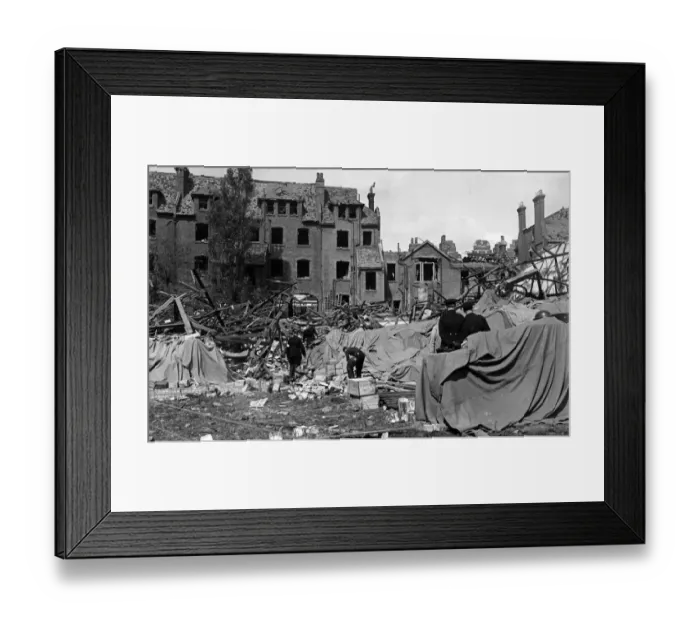 Framed Print : The scene after a pilotless enemy plane crashed and exploded in Streatham, London