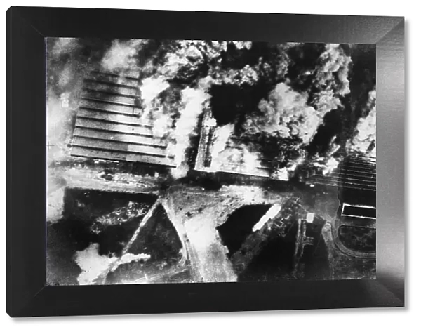 Photograph taken during a daylight raid on the Renault automotive works at Le Mans