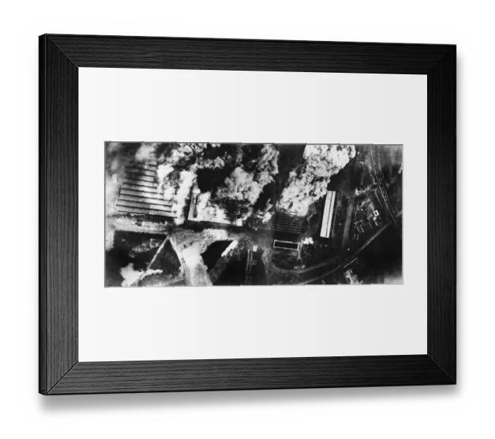 Framed Print : Photograph taken during a daylight raid on the Renault automotive works at Le Mans Framed Print : Photograph taken during a daylight raid on the Renault automotive works at Le Mans