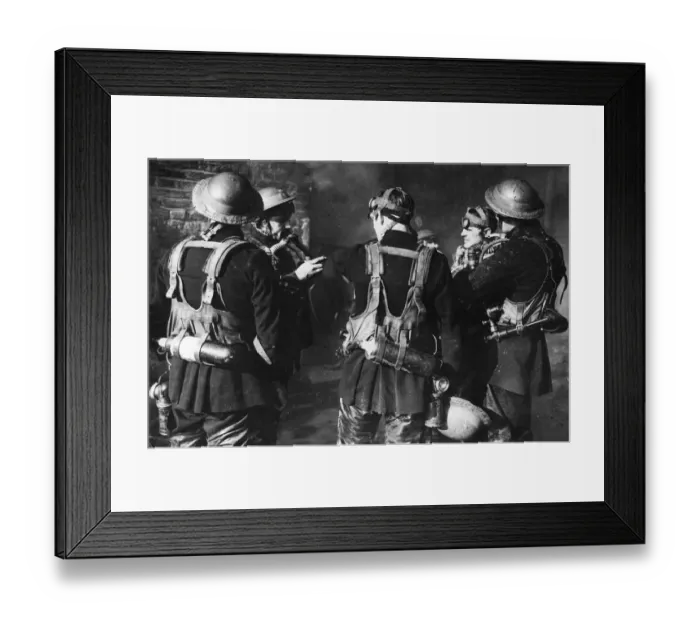 Framed Print : Firemen The London Fire Brigade. Checking their oxygen masks during the Blitz Framed Print : Firemen The London Fire Brigade. Checking their oxygen masks during the Blitz