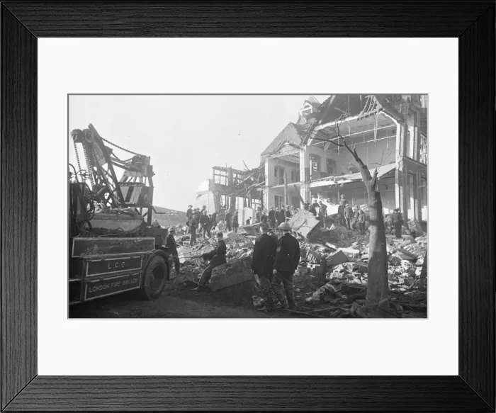Framed Print : London Fire Brigade try to get to their colleagues trapped under a sub fire Station Framed Print : London Fire Brigade try to get to their colleagues trapped under a sub fire Station