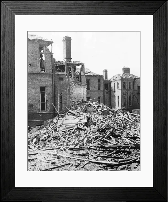 Framed Print : Picture shows Grove Road, Hospital, Tooting, South West London after it was hit by a