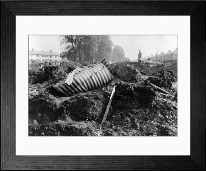 Framed Print : A bombed Anderson shelter, England. Circa 1941 Framed Print : A bombed Anderson shelter, England. Circa 1941