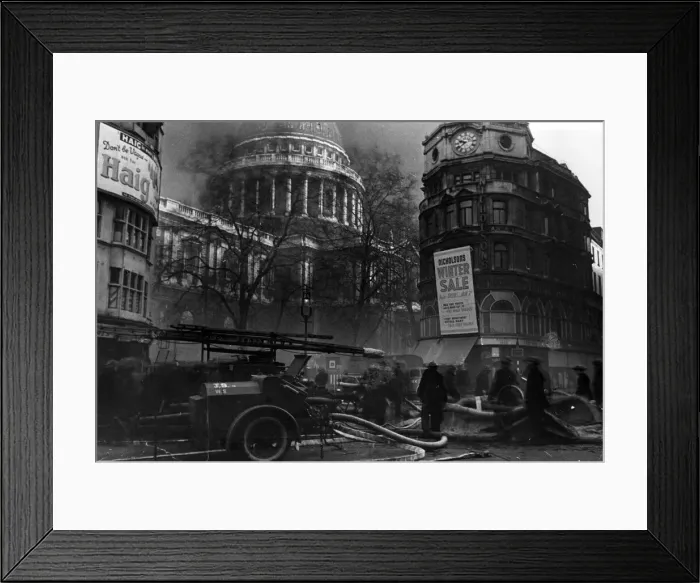 Framed Print : London fire service at work assembling canvas water tank in St Pauls Churchyard Framed Print : London fire service at work assembling canvas water tank in St Pauls Churchyard