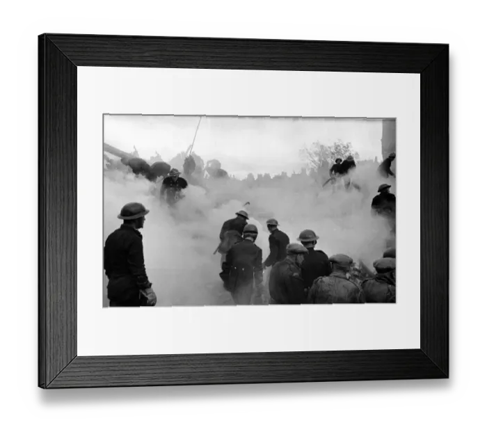 Framed Print : Robot bombs plane falls on dwelling houses and shops, somewhere in Southern England