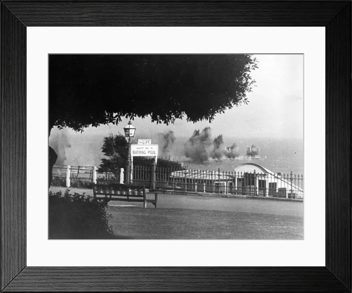 Framed Print : Attacks on the South East by Dive Bombers at Folkestone, Kent Framed Print : Attacks on the South East by Dive Bombers at Folkestone, Kent