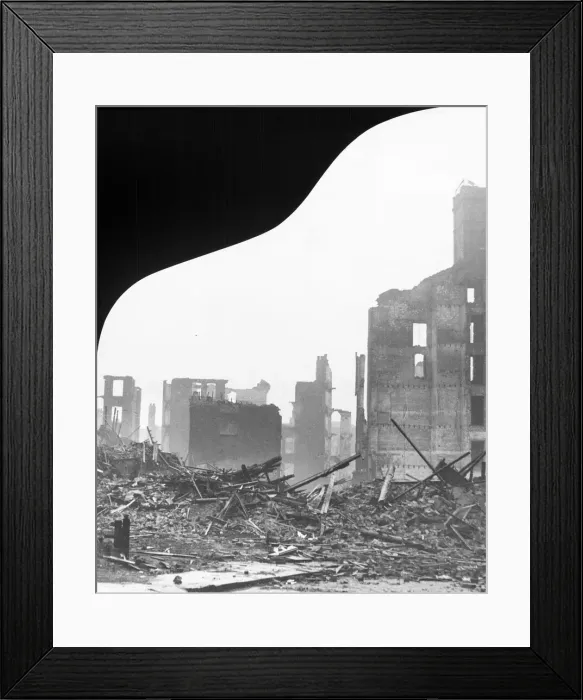 Framed Print : An area of Manchester, not named, after another air raid on the city Framed Print : An area of Manchester, not named, after another air raid on the city