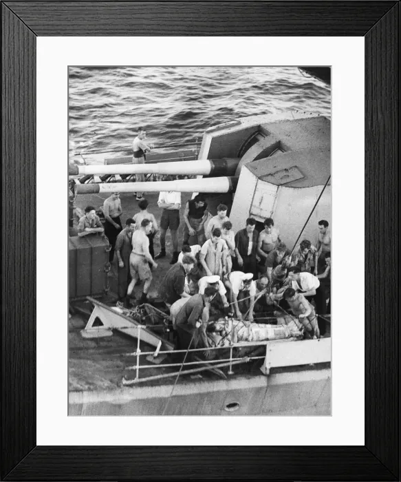 Framed Print : Sick soldier transferred in mid-ocean for urgent operation from H. M.s Kenya Framed Print : Sick soldier transferred in mid-ocean for urgent operation from H. M.s Kenya
