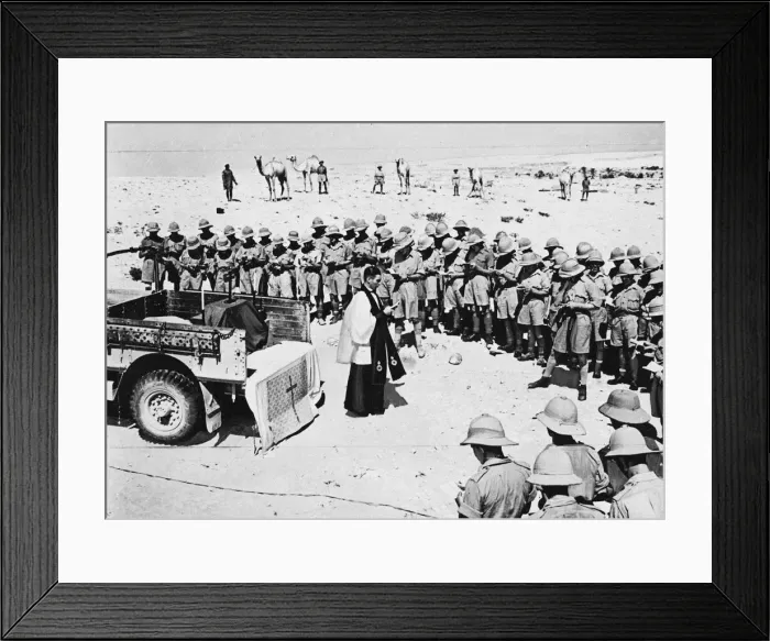 Framed Print : Church Parade in Desert. With an Army truck as an alter, and the sky as a dome Framed Print : Church Parade in Desert. With an Army truck as an alter, and the sky as a dome