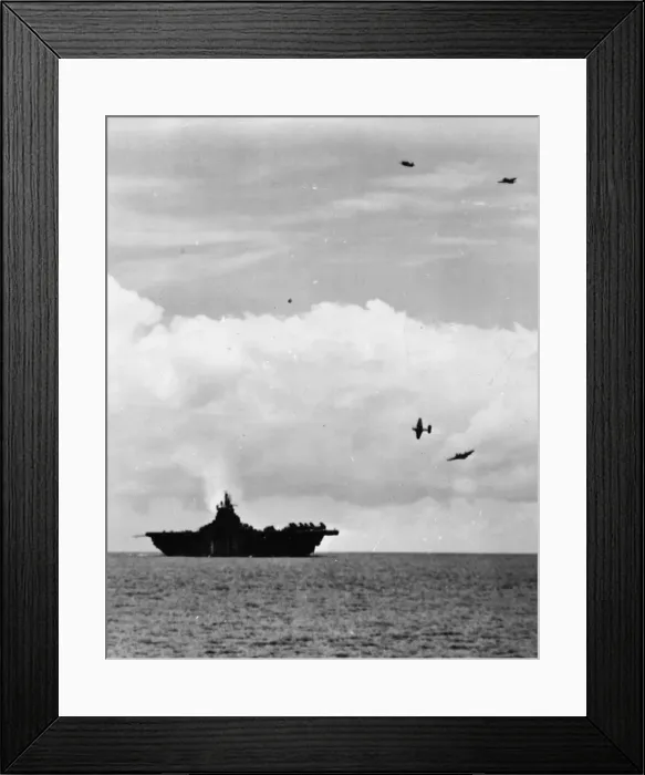 Framed Print : While its planes soar and circle overhead, one of the US Navy Framed Print : While its planes soar and circle overhead, one of the US Navy