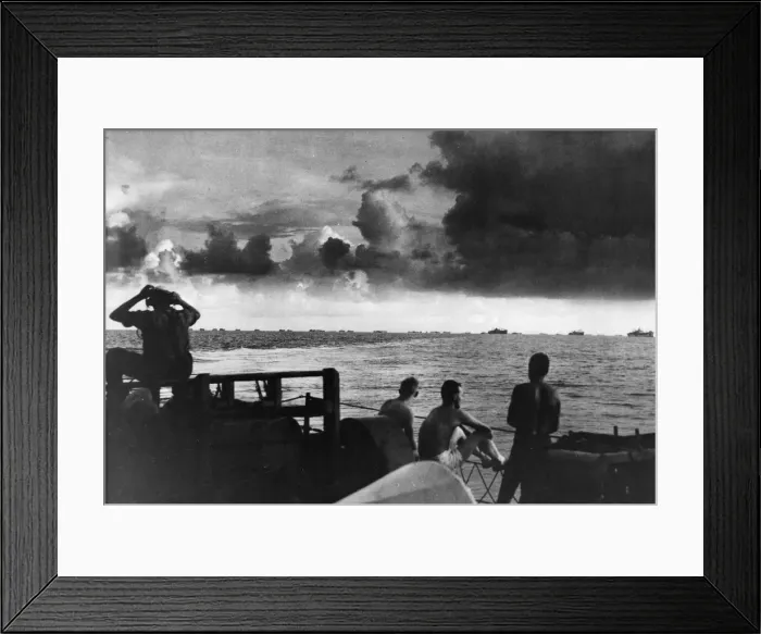 Framed Print : Seamen on the deck of a US Coast Guard Frigate watch a large caravan of ships Framed Print : Seamen on the deck of a US Coast Guard Frigate watch a large caravan of ships