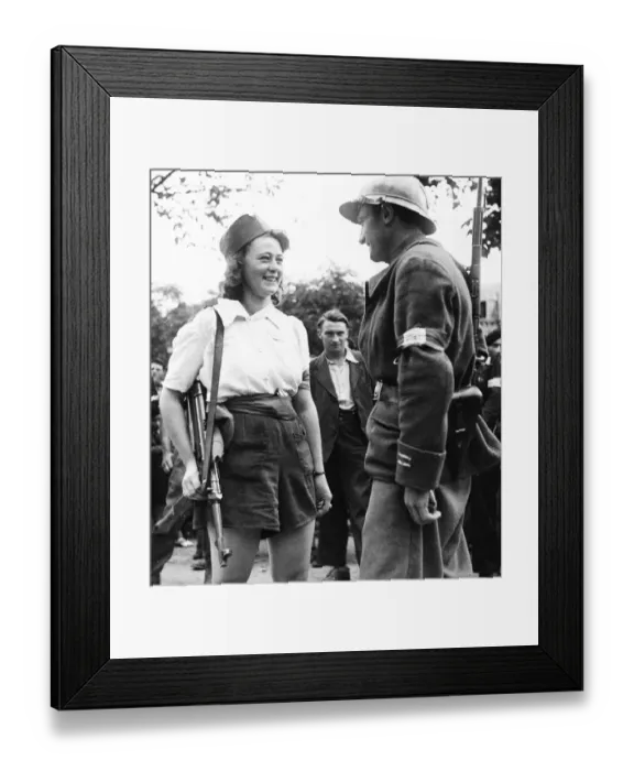 Framed Print : Mdlle. Simone Segouin of charters, a 19 year old French girl of the FTFF who has fought Framed Print : Mdlle. Simone Segouin of charters, a 19 year old French girl of the FTFF who has fought