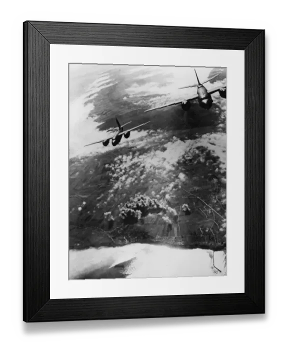 Framed Print : B-26 Marauders of the ninth US Air Force cross the French coast in the early morning