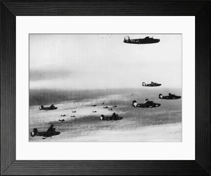 Framed Print : B-24 Liberators of the 15th US Air Force, shown in formation near their target Framed Print : B-24 Liberators of the 15th US Air Force, shown in formation near their target