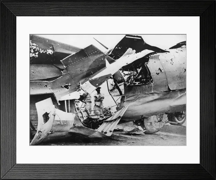 Framed Print : This US plane received a direct hit over Debreczen rail yards in Hungary