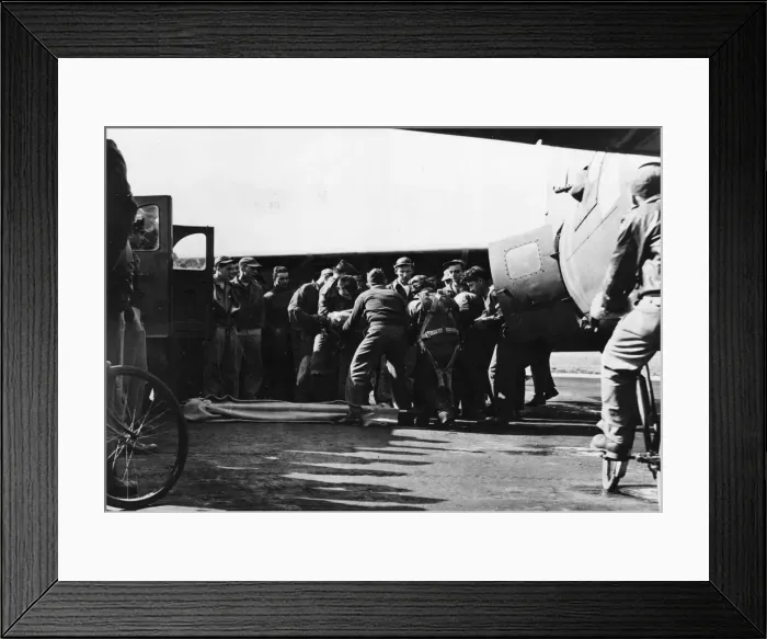 Framed Print : Ground crewmen look on tensely as the combat crewmen of an Eighth US Air Force Flying Framed Print : Ground crewmen look on tensely as the combat crewmen of an Eighth US Air Force Flying