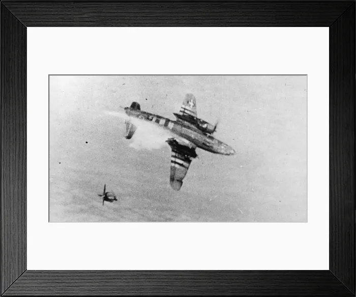 Framed Print : Flames burst from the wings of a B-26 Marauder of the ninth US Air Force Framed Print : Flames burst from the wings of a B-26 Marauder of the ninth US Air Force