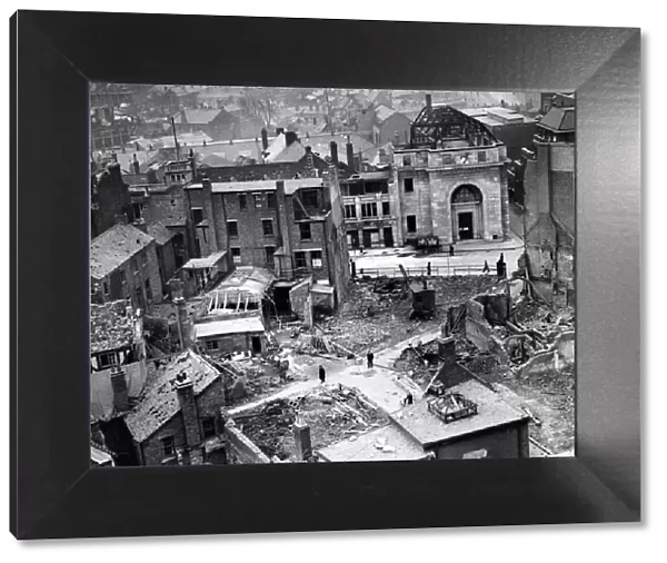 The centre of Coventry after air raid attacks. Circa November 1940