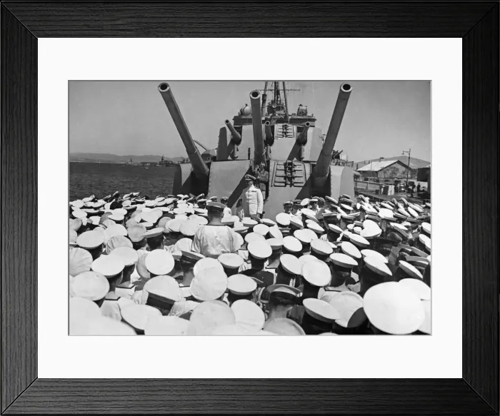 Framed Print : Vice Admiral Sir James Somerville addressing the ships company of British Royal Navy Framed Print : Vice Admiral Sir James Somerville addressing the ships company of British Royal Navy