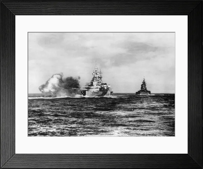 Framed Print : The Royal Navy 32000 ton Renown Class cruiser HMS Renown firing a 15 inch salvo during Framed Print : The Royal Navy 32000 ton Renown Class cruiser HMS Renown firing a 15 inch salvo during