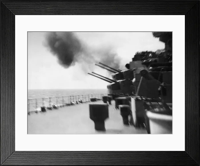 Framed Print : A full calibre firing from the secondary armament of the Royal Navy battleship HMS Duke Framed Print : A full calibre firing from the secondary armament of the Royal Navy battleship HMS Duke