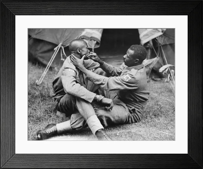 Framed Print : Nigerian soldiers shaving without the use of soap and water Framed Print : Nigerian soldiers shaving without the use of soap and water