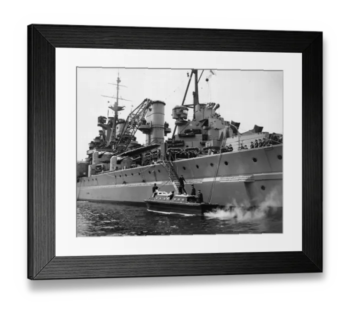 Framed Print : His Majesty King George VI leaves the Royal Navy Battleship HMS King George V after
