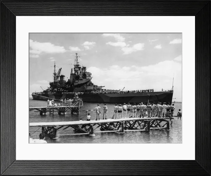 Framed Print : Swimming club visitors gather on the diving boards to watch the passage of the Royal Navy Framed Print : Swimming club visitors gather on the diving boards to watch the passage of the Royal Navy