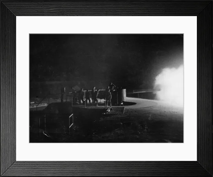 Framed Print : At a Coastal Artillery school in the Western Command, the men practice night and day